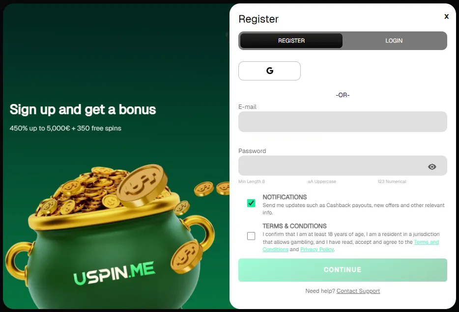 uspin casino register